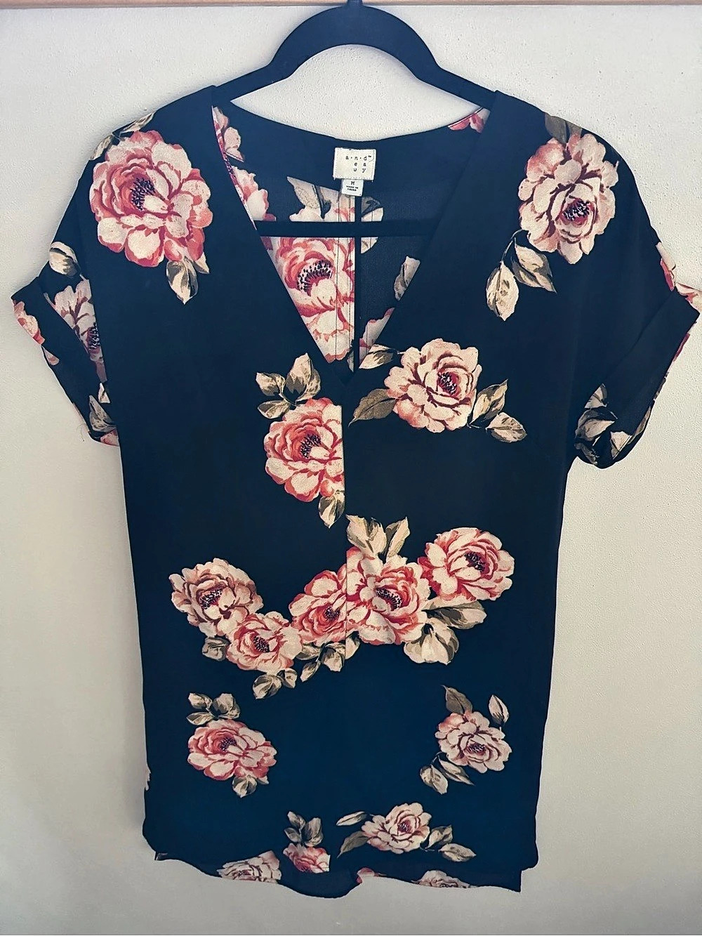 a new day navy blue shift dress with floral design